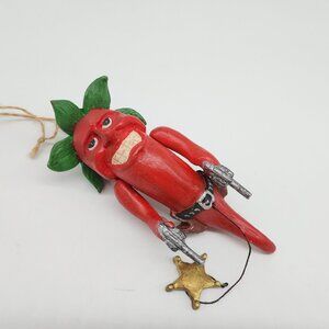 Rustic Country Western Christmas Ornament Chili Pepper Cowboy Hanging Ornament